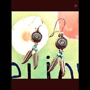 DREAM CATCHER SILVER FEATHER BEADS EARRINGS